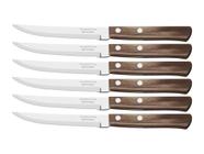 Conjunto facas p churrasco 6 pcs polywood castanho laminas de aco inox e cabos de madeira tramontina