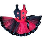 Conjunto Fantasia Infantil de Carnaval Halloween Arlequina Vermelho e Preto (Tam 1 ao 10) COD.000508