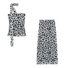 Conjunto Feminino 2 Peças: Top Plissado Leopardo e Saia Midi Vintage