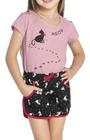 Conjunto Feminino Blusa Ciganinha Gato C/ Shorts Nº 1 Ao 3