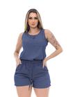 Conjunto Feminino Blusa e Short Premium Cintura com elástico e Ajuste Cordão - Azul