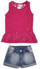 Conjunto Feminino Blusa Flamê Vanizada Com Shorts Jeans Nº 2 Ao 3