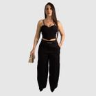 Conjunto feminino calça alfaiataria elegante cropped alçinha