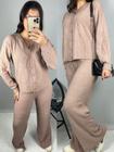 Conjunto Feminino Cardigan Casaco e Calça Pantalona Canelada De Mousse Tricot Frio Casual Aerolook