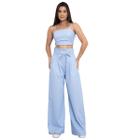 Conjunto Feminino Casual Calça Pantalona Cropped Alcinha 2pçs Elegante Confortável Estiloso Tendência Flare Cintura Alta