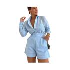 Conjunto Feminino Casual de Verão - Manga Longa com Shorts e Camisa