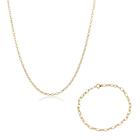 Conjunto Feminino Corrente e Pulseira Portuguesa Em Ouro 18k 50cm