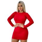 Conjunto Feminino Cropped Manga Longa Proteção UV e Saia 2 Fendas Veste Bem