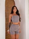 Conjunto Feminino de Cropped sem alça E Shorts 9728