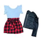 Conjunto Feminino Infantil Body Saia Xadrez E Jaqueta Menina