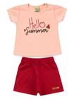 Conjunto Feminino Infantil Hello Summer - Lual Kids - Salmão/Carmim