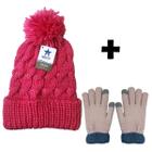 Conjunto Feminino Inverno Touca Pompom E Luva Touch Screen