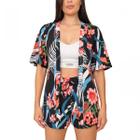 Conjunto Feminino Kimono + Short Estampa De Folhagem Onça