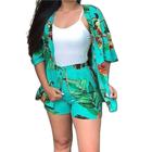 Conjunto Feminino Kimono + Short Estampa De Folhagem Onça