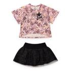 Conjunto Feminino Menina Blusa e Shorts Saia Urso com Brilho