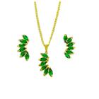 Conjunto feminino mini flor com pedras de zircônia verde folheada a ouro