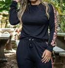 Conjunto Feminino Moletinho Preto com Detalhe de Onça Outono Inverno.