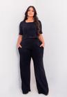 Conjunto Feminino Plus Size Canelado Com Calça Flare E Blusa