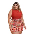 Conjunto Feminino Plus Size Cropped e Short Estampado 0427