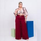 Conjunto Feminino Plus Size Cropped Manga Calça Pantalona