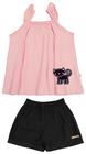 Conjunto Feminino Regata Poá Bolinhas Aplicação Gato C/ Short Tecido Nº 2 Ao 3