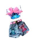 Conjunto feminino Stitch - Minnie - short jeans e cropped