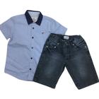 Conjunto Festa Zemar Masc Camisa Azul e Bermuda Jeans