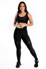 Conjunto Fitness calça Legging + Cropped regata em tela no busto e costa semi aberta