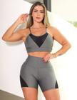 Conjunto Fitness Feminino com Recortes em Tela Short e Cropped com Bojo Removível - Fitmoda