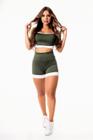 Conjunto Fitness Feminino Short Cintura Alta e Cropped Alcinha - Verde Militar - Racy Modas