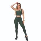 Conjunto Fitness Top/Legging Treino Detalhe Relevo Ombro Único Costas Abertas Média Compressão