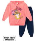 Conjunto Flanelado infantil Feminino Rosa Neon Marinho