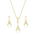 Conjunto folheado a ouro torre eiffel com pedras