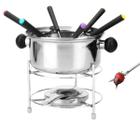 Conjunto Fondue 10 Peças Inox Fruta Chocolate Doce Salgado Torrada Carne Queijo Frio Inverno Outono