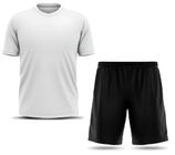 Conjunto Futsal Kit Futebol Camiseta Branca Mesclado Shorts Calção Preto Time Elastano Proteção Sol - 19KSTORE