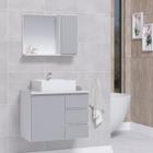 Conjunto Gabinete Banheiro Completo Prisma 60cm - Branco / Cinza