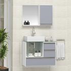 Conjunto Gabinete Banheiro POLO 60cm Branco/Cinza - Gabinete + Cuba + Espelheira + Tampo Vidro