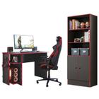 Conjunto Gamer com Mesa e Armário Preto/Vermelho - Qmovi