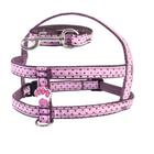 Conjunto Guia e Peitoral Nylon Rosa para Cachorro Porte Pequeno e Médio