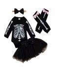 Conjunto Halloween Caveira Body+Tule +Laço+ Meia Papilloo