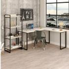 Conjunto Home Office Industrial 2 Peças 1 Escrivaninha em L e 1 Estante 4 Prateleiras Kuadra Compace