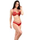 Conjunto IMI Lingerie Com Bojo Fecho Frontal Em Renda E Tule Fio Duplo Mariah Vermelho