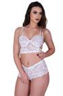 Conjunto IMI Lingerie Cropped Caleçon Em Renda Ariela Branco