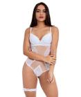 Conjunto IMI Lingerie Lua De Mel Lingerie Noite Lingerie Noiva Perneira Amore Branco