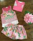 Conjunto Infantil Ailé Feminino Blusa Nadador e Short Saia Estampado Tam. 6