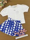 Conjunto Infantil Animê Verão Saia Azul Poá e Blusa