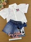 Conjunto Infantil Animê Verão Shorts Jeans e Camisa Minnie Patch Disney