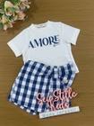 Conjunto Infantil Animê Verão Shorts Saia e Blusa Amore