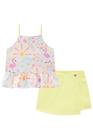 Conjunto Infantil Bata Alça em Air Flow Flamingos e Shorts-saia em Sarja com Elastano - Kukiê