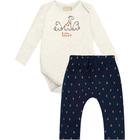 Conjunto Infantil Bebê Masculino menino Body Manga Longa e Calça Mescla Milon